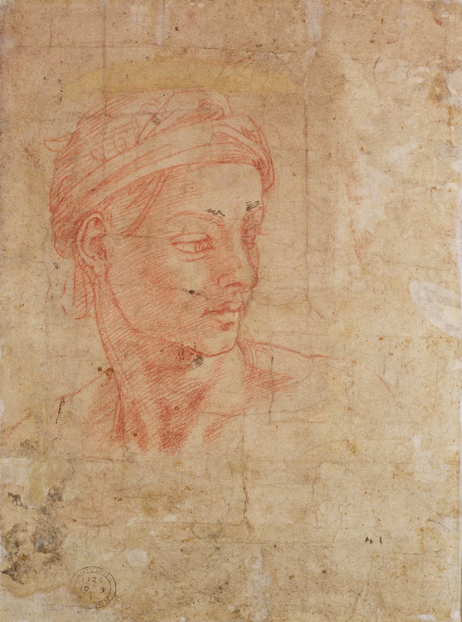 Studie af et hoved (Rødkridt på papir) af Michelangelo Buonarroti