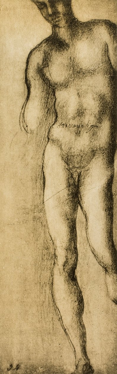 Studie af en maskulin figur, tegning af Michelangelo. Casa Buonarroti, Firenze af Michelangelo Buonarroti