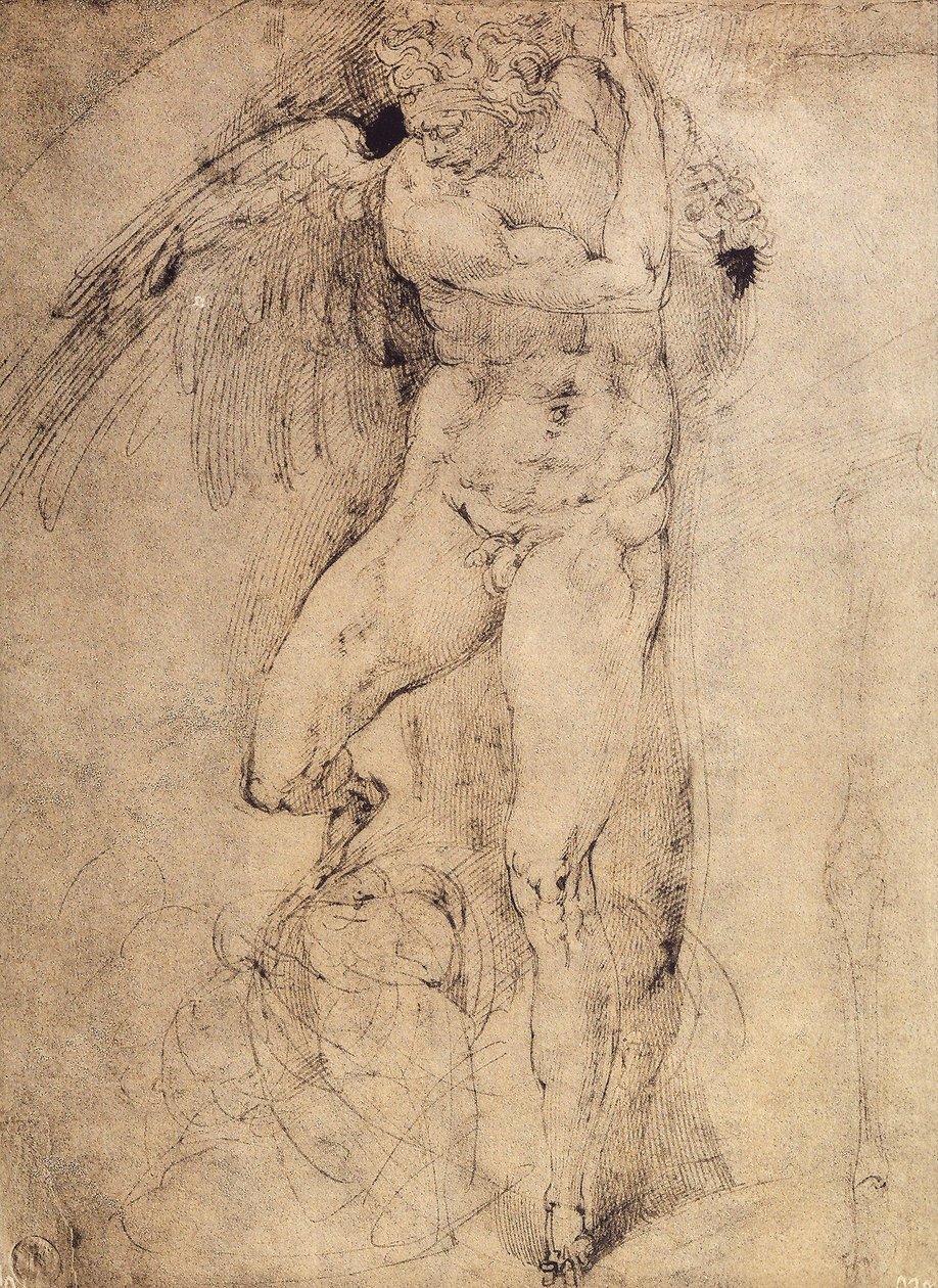 Studie af en engel til den sidste dom: tegning af Michelangelo. Casa Buonarroti, Firenze af Michelangelo Buonarroti