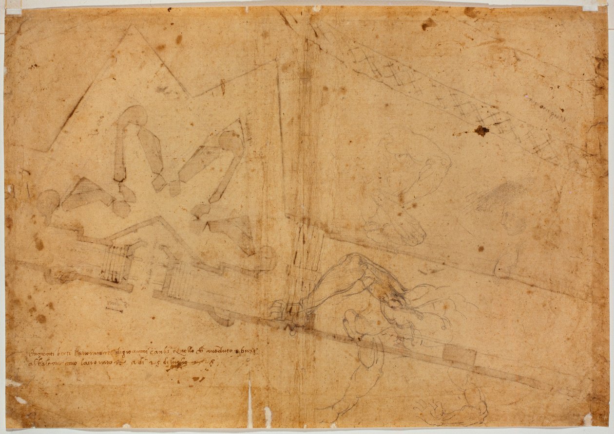 Studie af figur af anden hånd og håndskrevet inskription af Michelangelo Buonarroti