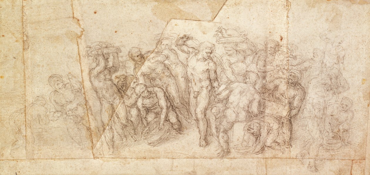 Studie af figurer til en fortællescene (kul på papir) (recto) af Michelangelo Buonarroti