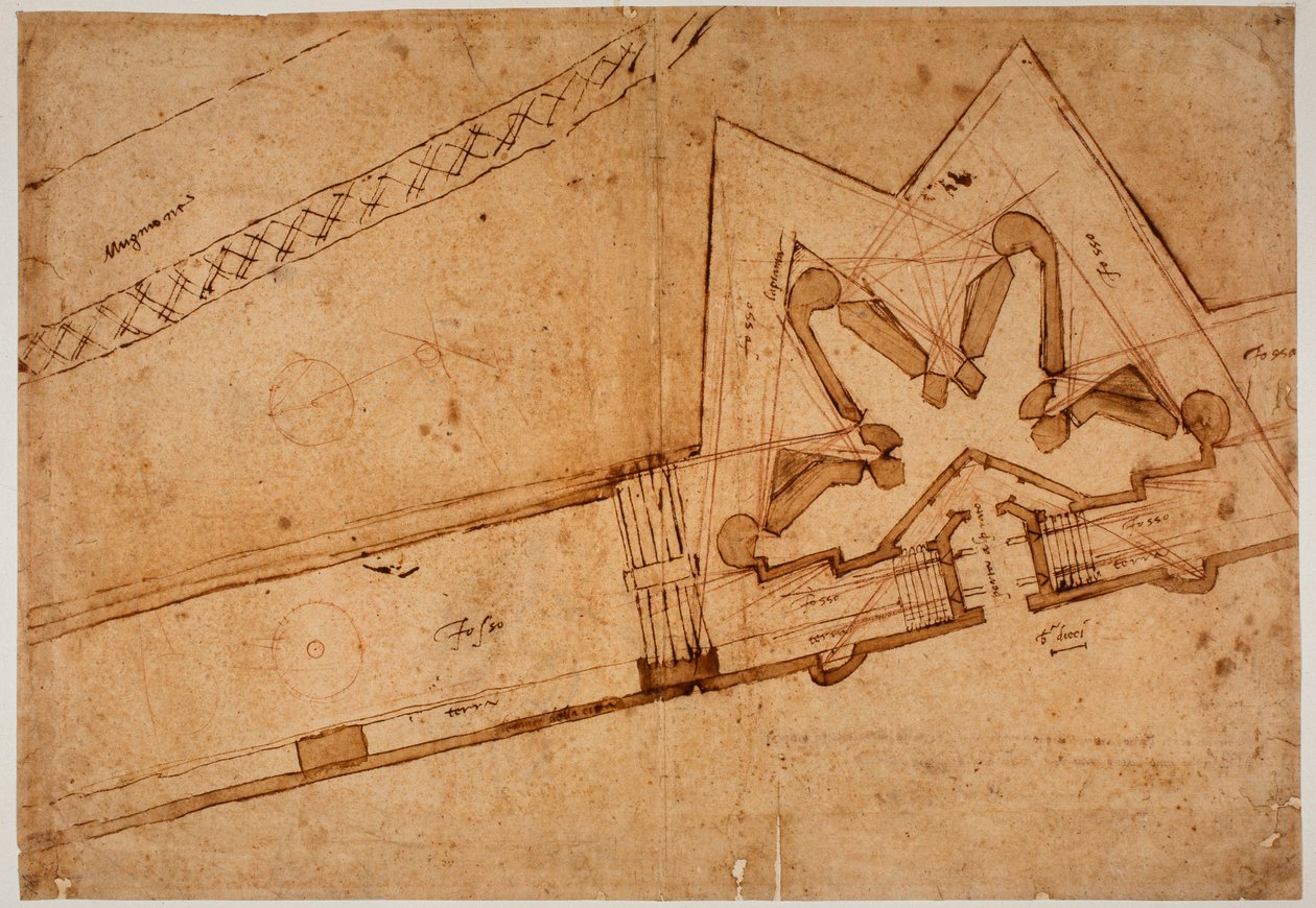 Undersøgelse af befæstning til Porta al Prato af Michelangelo Buonarroti