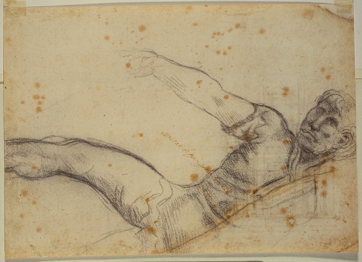 Studie af ikke-autografisk figur og indskrift af Michelangelo Buonarroti