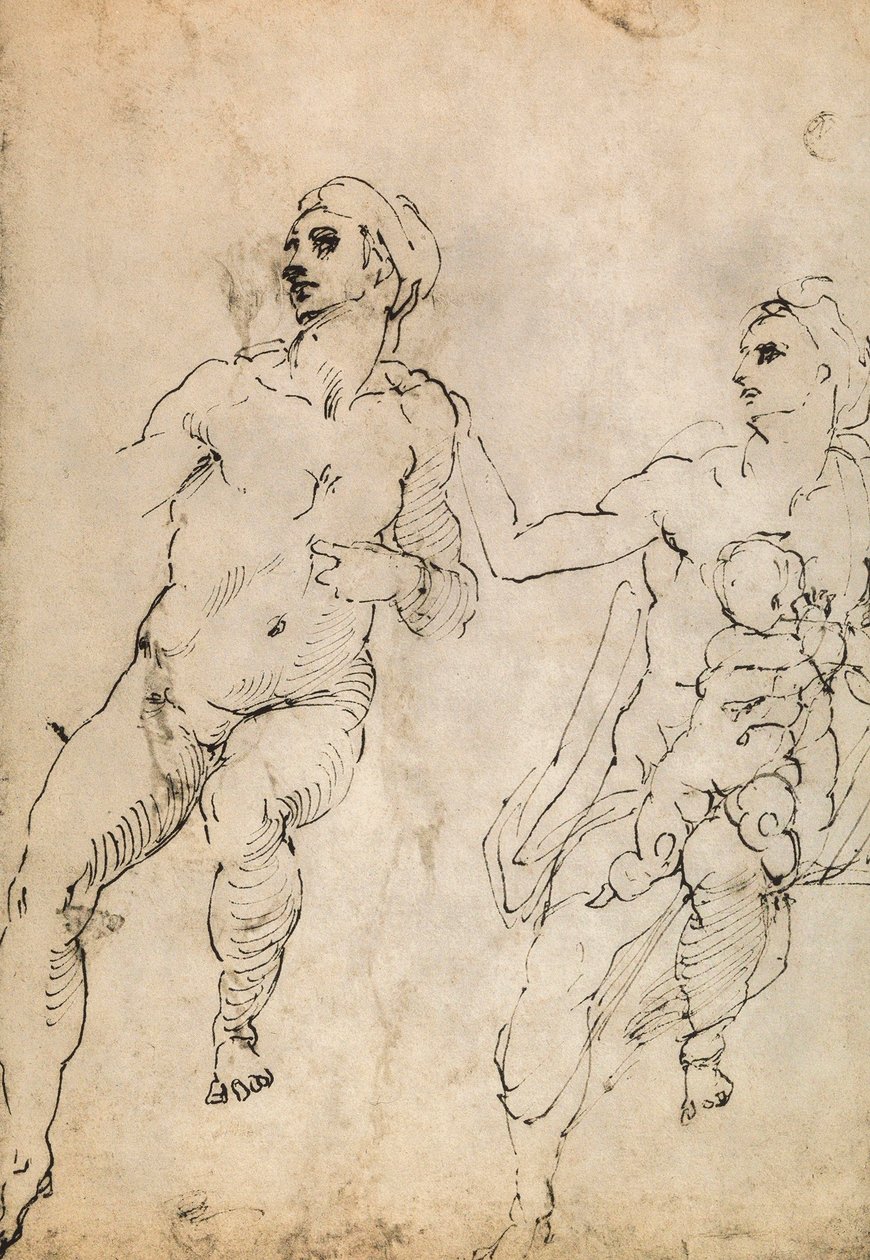 Studie af nogle nøgenfigurer; tegning af Michelangelo. Louvre, Paris af Michelangelo Buonarroti