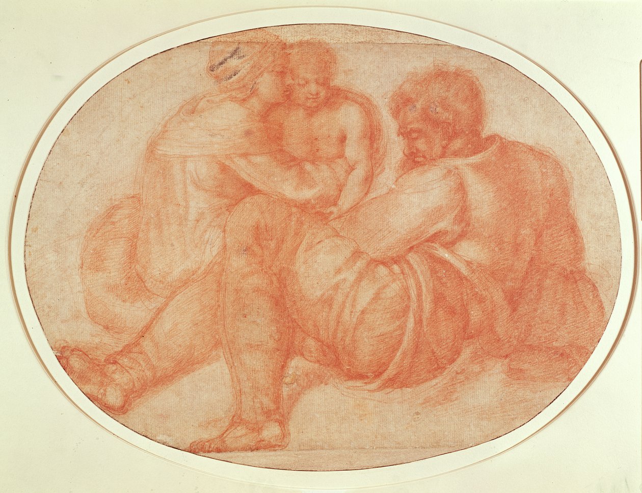Studie af den hellige familie (rødt kridt på papir) af Michelangelo Buonarroti