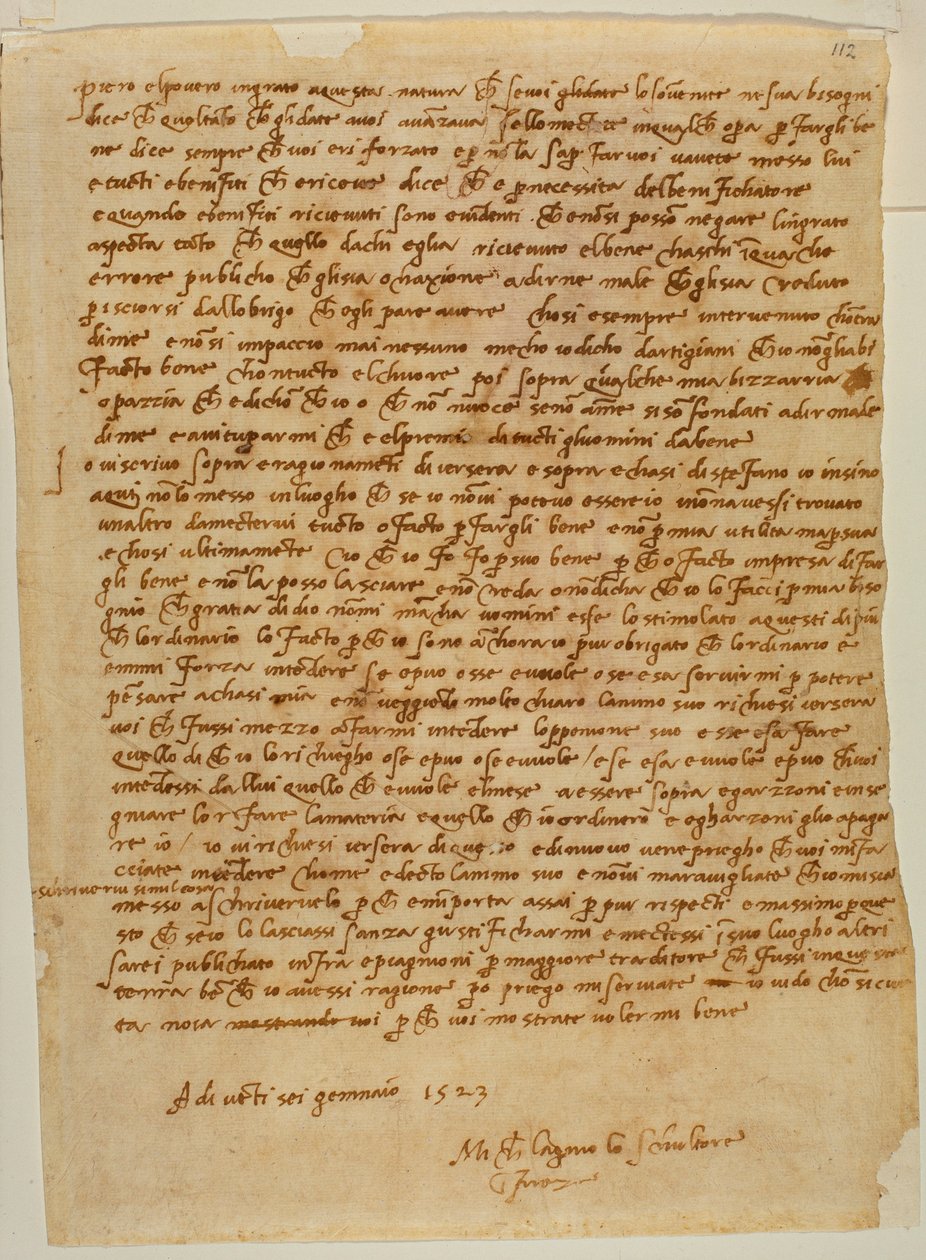 Tabernakel med niche, brev fra Michelangelo til Piero Gondi af Michelangelo Buonarroti