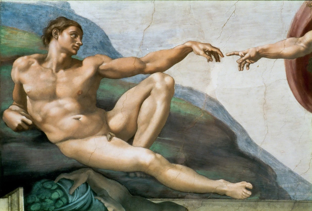 Adams skabelse. Detalje af loftet i det sixtinske kapel i Vatikanet, 1508-1512. af Michelangelo Buonarroti