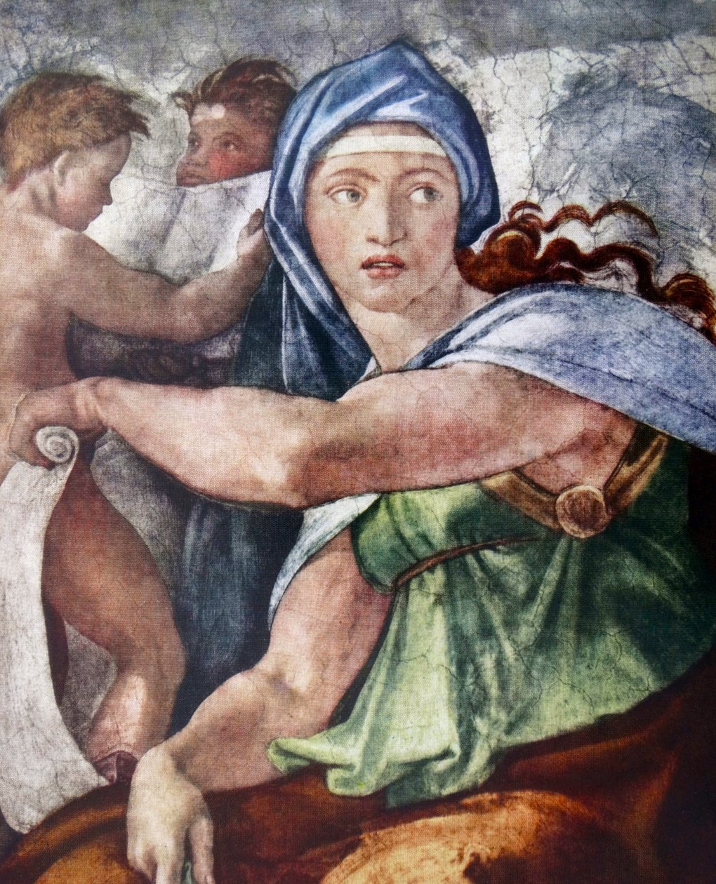 Den delfiske sibylle (detalje fra Det Sixtinske Kapel, Vatikanet, Rom) 1509 af Michelangelo (1475-1564). af Michelangelo Buonarroti