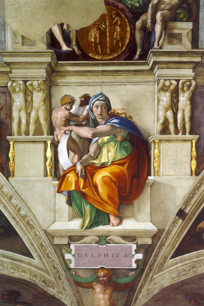 Det delfiske sibylliske sixtinske kapel loft i Vatikanet, 1508-1512 af Michelangelo Buonarroti