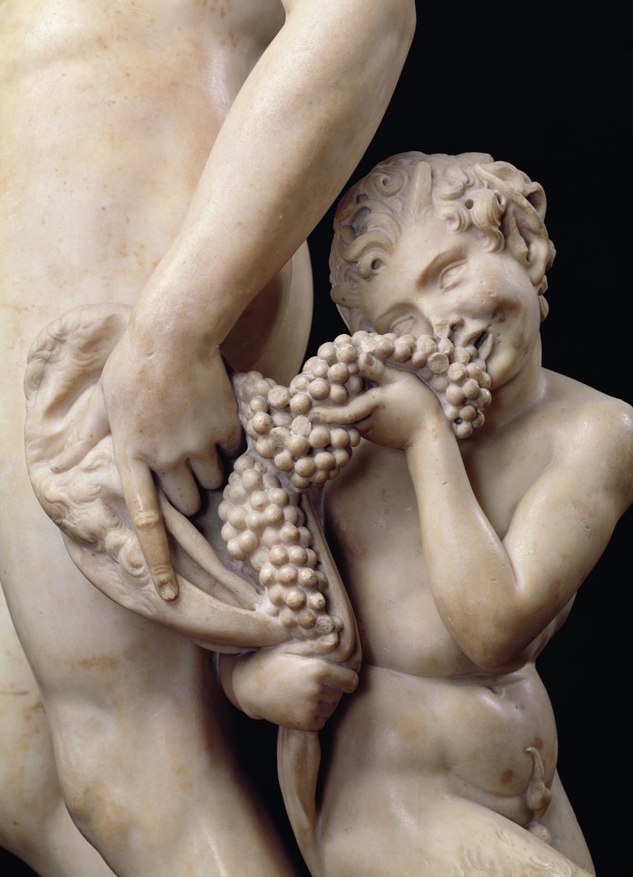 The Drunkenness of Bacchus, detalje af satyren, 1496-97 marmordetalje af 52672 af Michelangelo Buonarroti