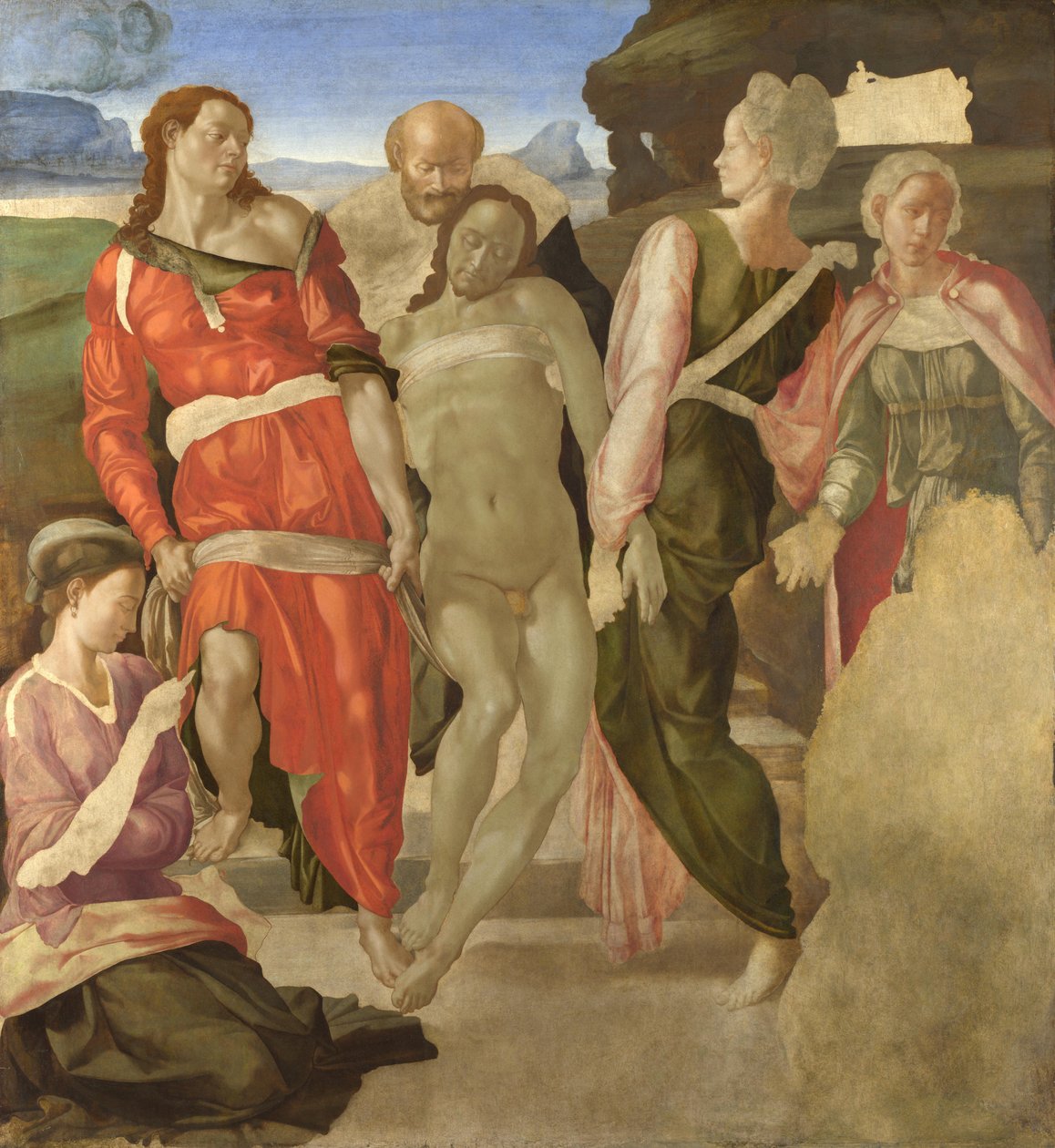 Begravelsen (ufærdig) (panel) af Michelangelo Buonarroti