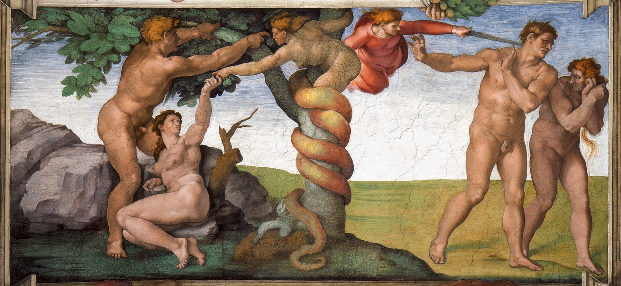 Uddrivelsen fra Paradisets Sixtinske Kapels loft i Vatikanet, 1508-1512. af Michelangelo Buonarroti