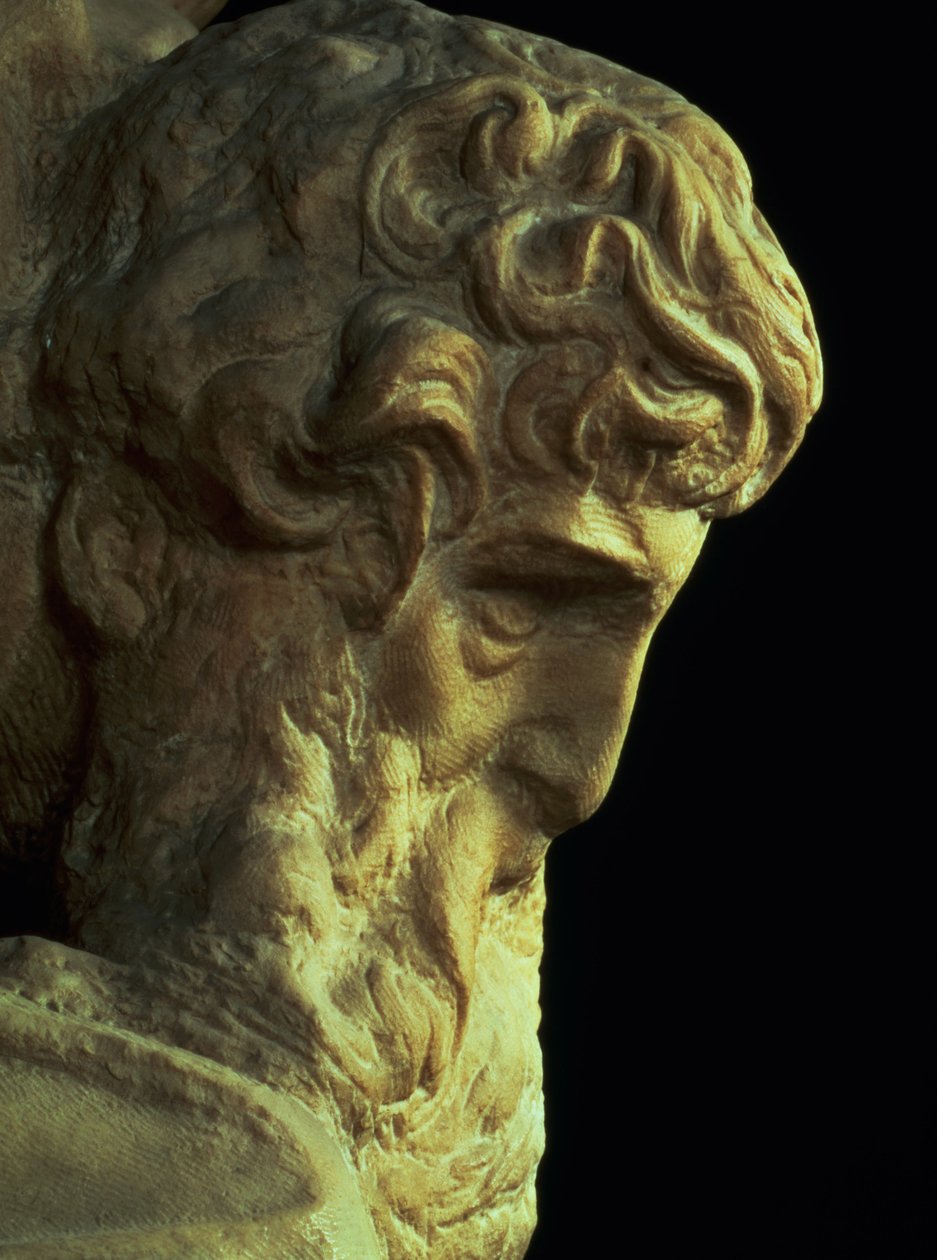 Sejrens geni af Michelangelo Buonarroti 1475-1564 detalje af et ufærdigt hoved, 1527-28 marmor se 52671 af Michelangelo Buonarroti