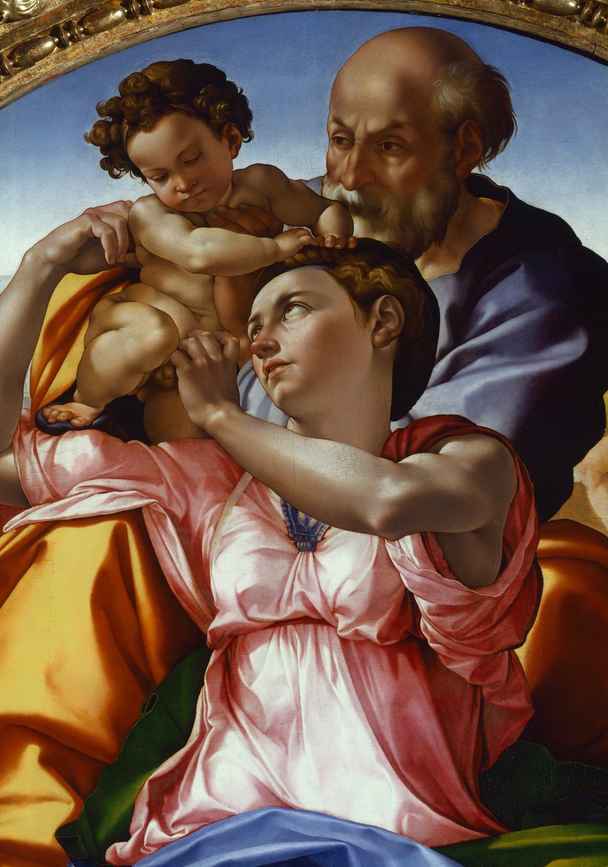 Den hellige familie af Michelangelo Buonarroti (1475-1564), tempera på panel, 91x80 cm af Michelangelo Buonarroti