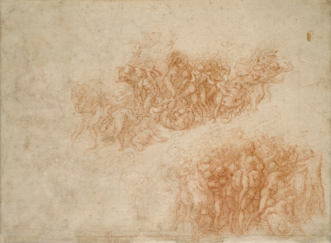 The Worship of the Brazen Serpent, 1500-tallet af Michelangelo Buonarroti