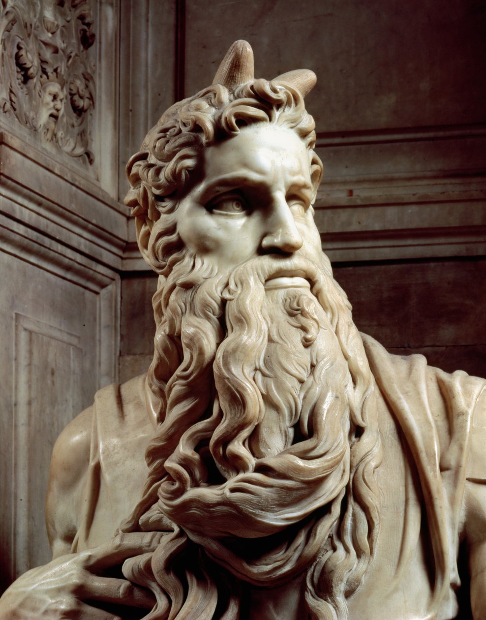Grav af pave Julius II 1453-1513 detalje af Moses hoved, 1513-16 marmor af Michelangelo Buonarroti