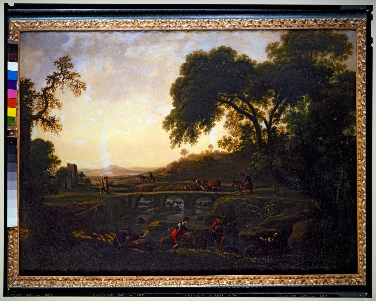 Landskab med bro og bønder samt køer og geder (lærred) af Michelangelo Cerquozzi
