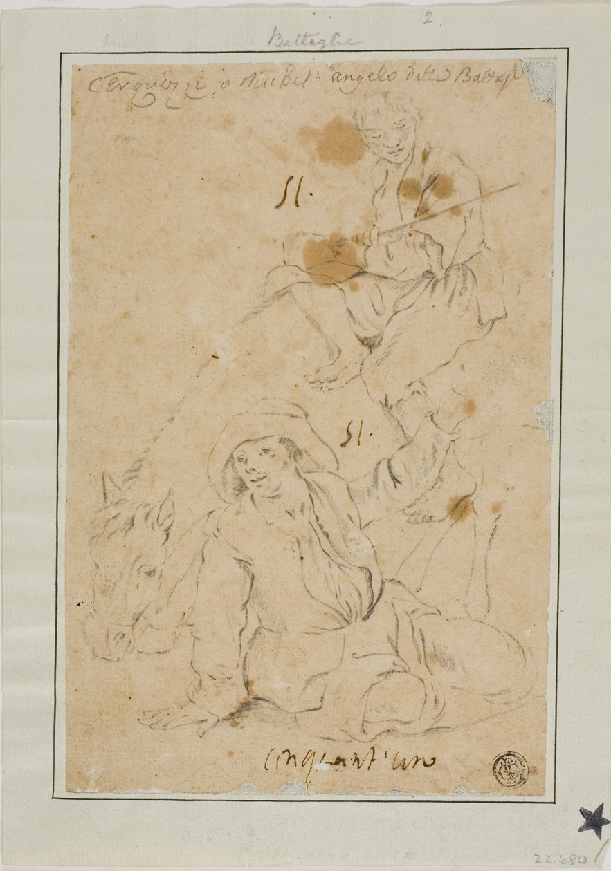 To bønder med æsel af Michelangelo Cerquozzi