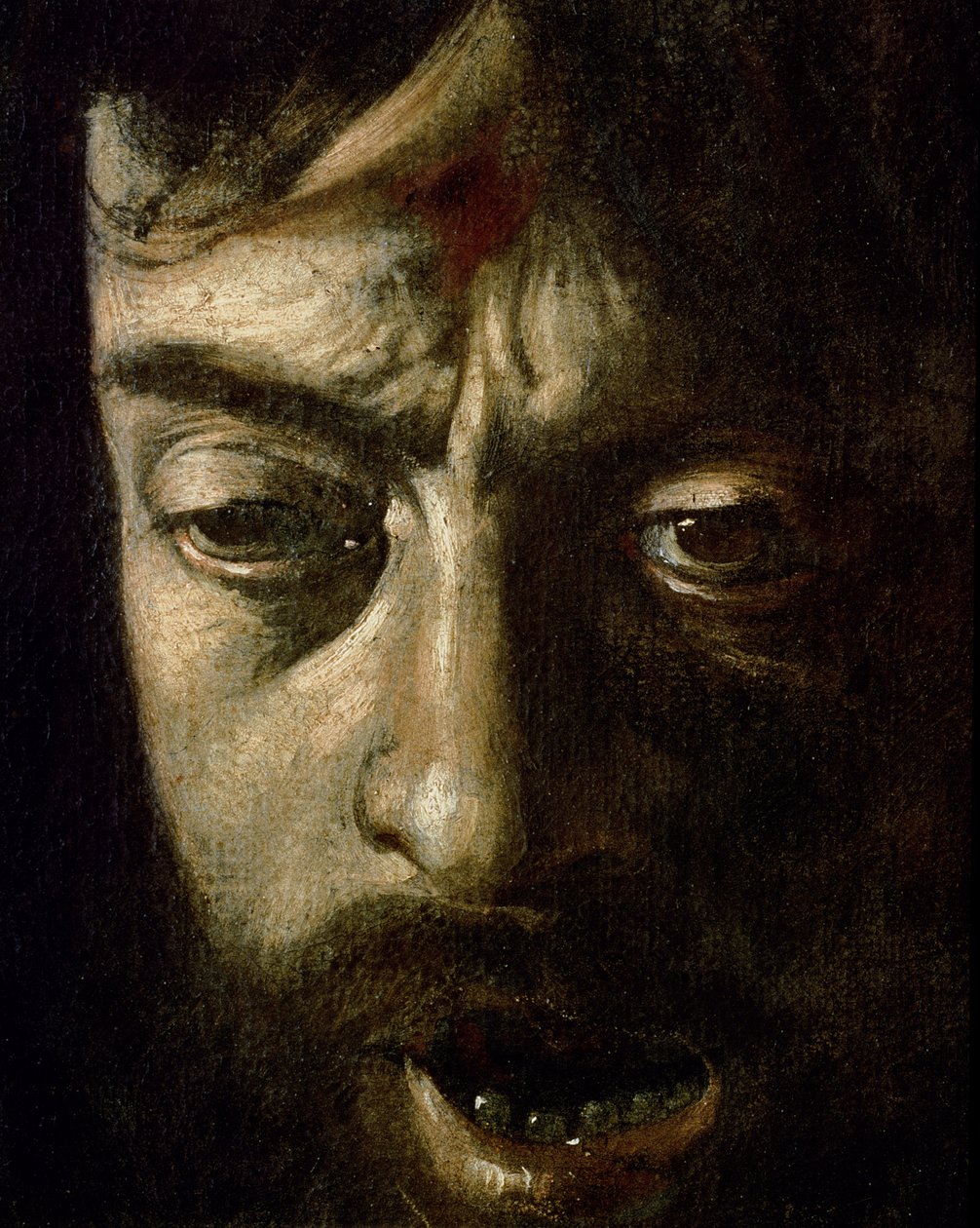 David med Goliats hoved, detalje af hovedet, 1606 olie på lærred detalje af 100349 af Michelangelo Merisi Caravaggio