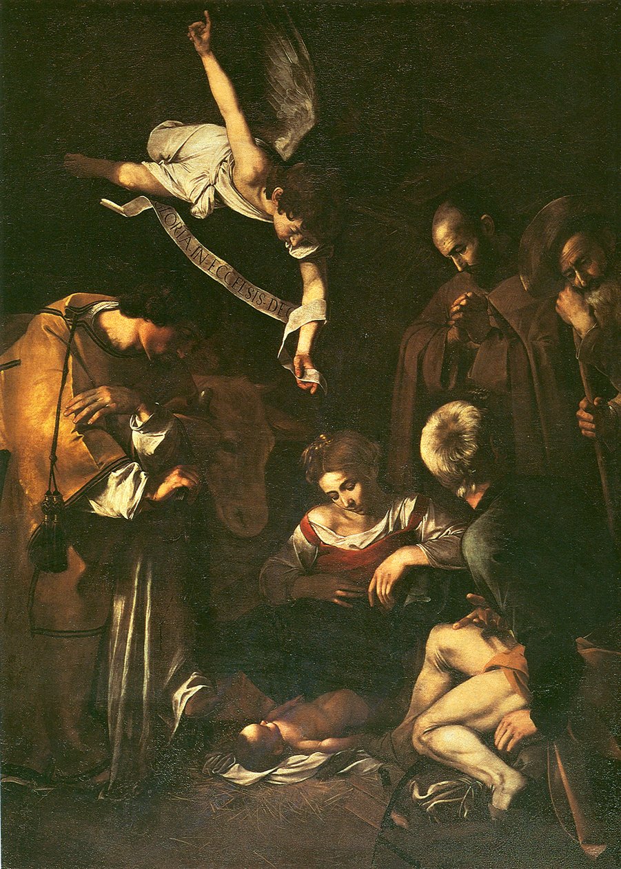 Fødsel med St. Francis og St. Lawrence, 1609 af Michelangelo Merisi Caravaggio