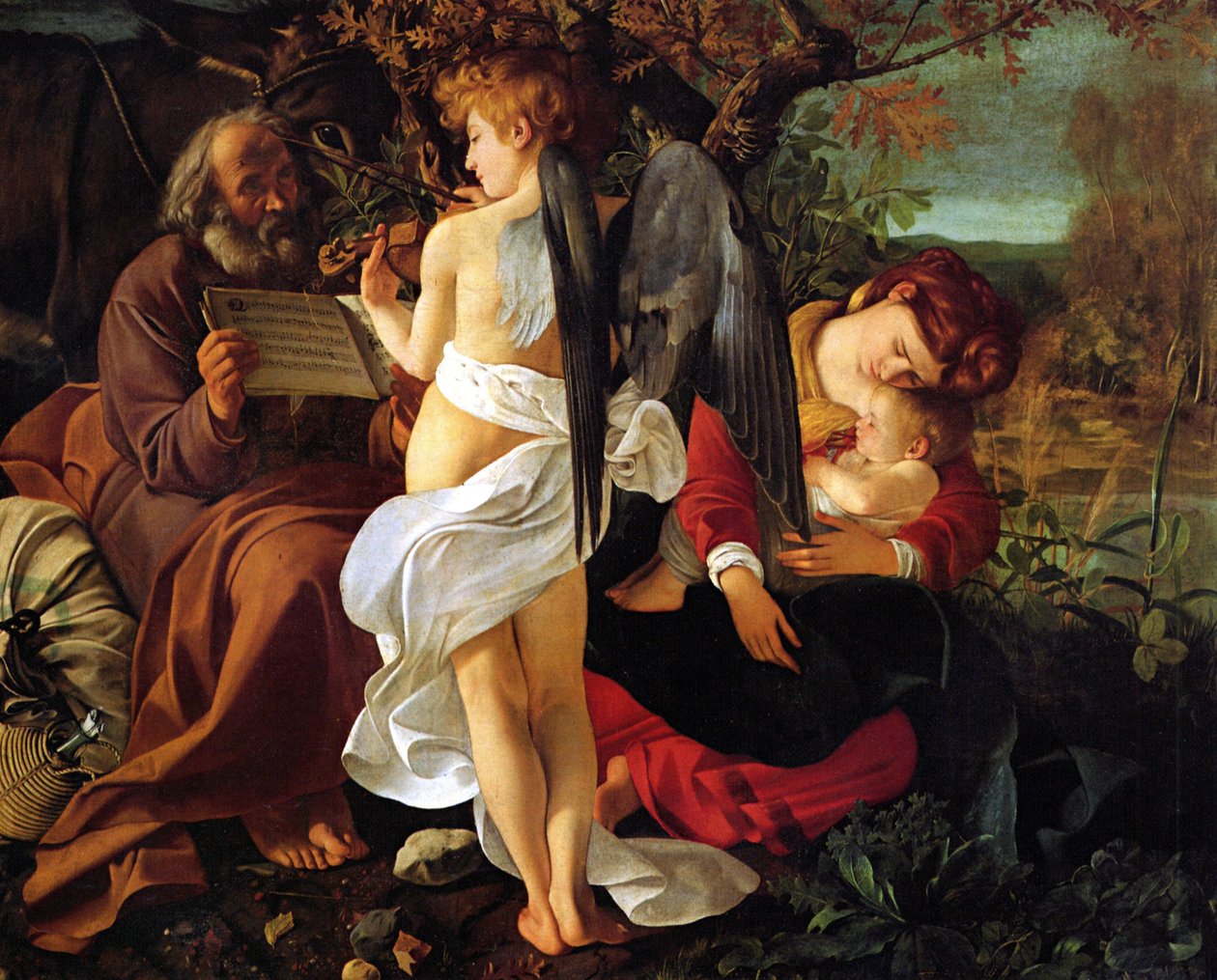 Hvil på flugten til Egypten, ca. 1597 af Michelangelo Merisi Caravaggio