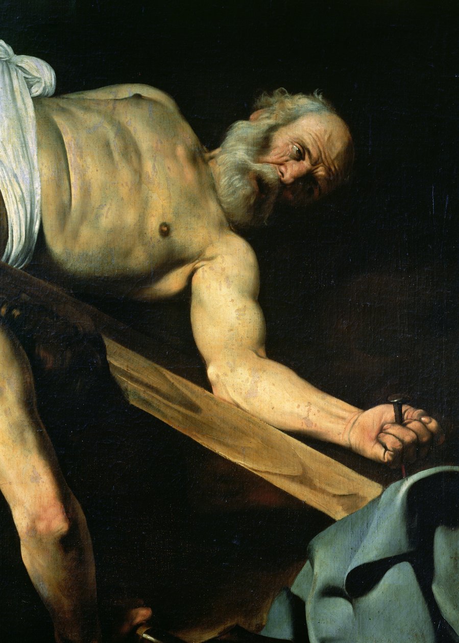 Korsfæstelsen af Sankt Peter, detalje af Sankt Peter, 1600-01 af Michelangelo Merisi Caravaggio