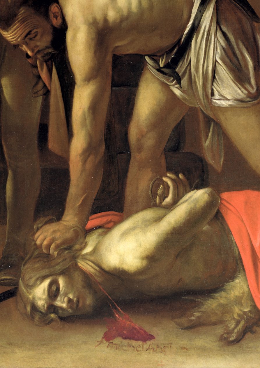 The Decapitation of St. John the Baptist, 1608 olie på lærred detalje af 127654 af Michelangelo Merisi Caravaggio