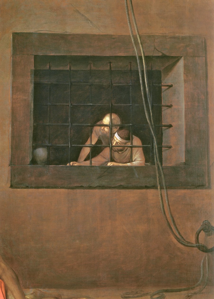 The Decapitation of St. John the Baptist, 1608 olie på lærred detalje af 127654 af Michelangelo Merisi Caravaggio