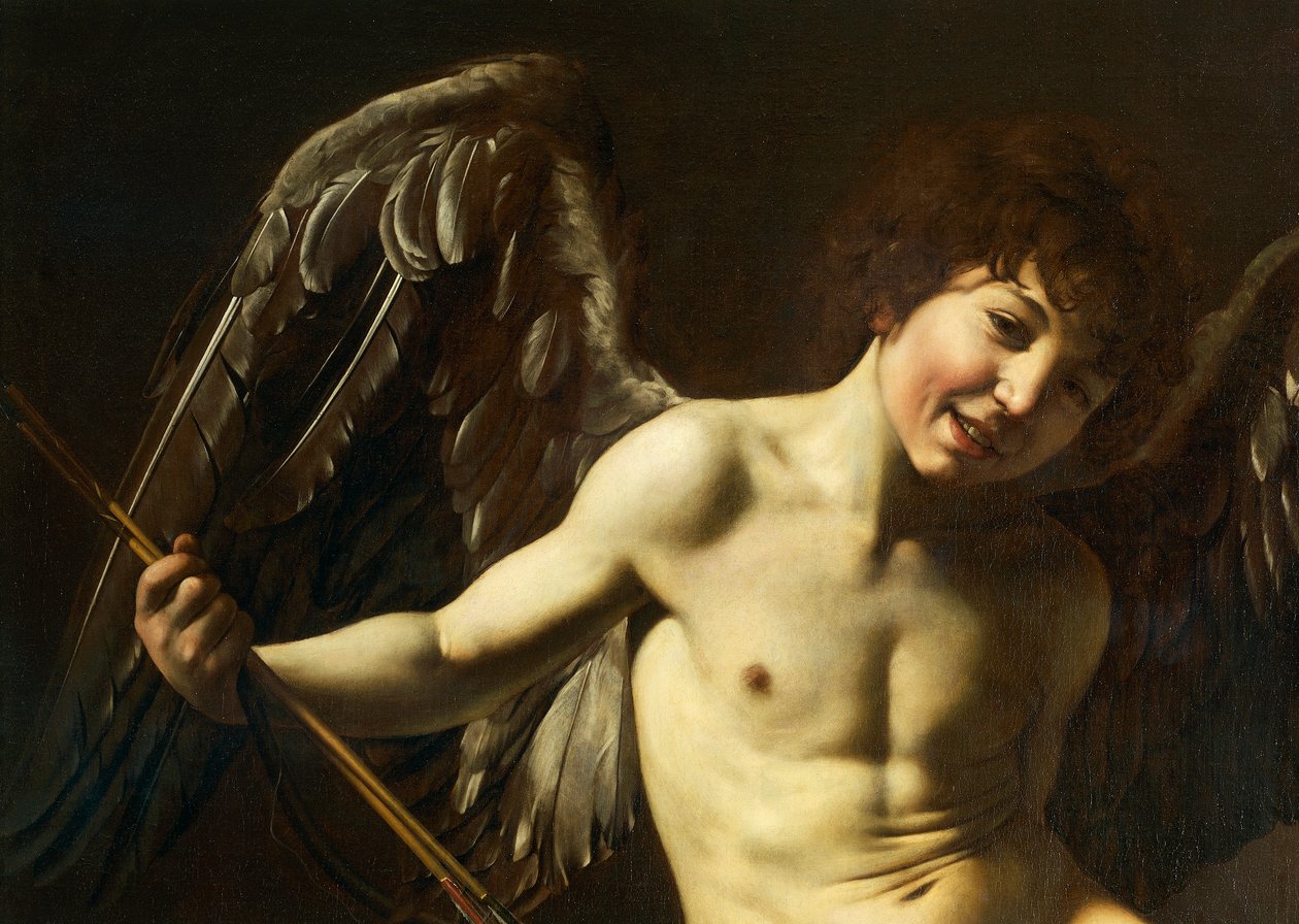 Amor, detalje fra Amor Victorious, ca. 1602 (olie på lærred) af Michelangelo Merisi da Caravaggio