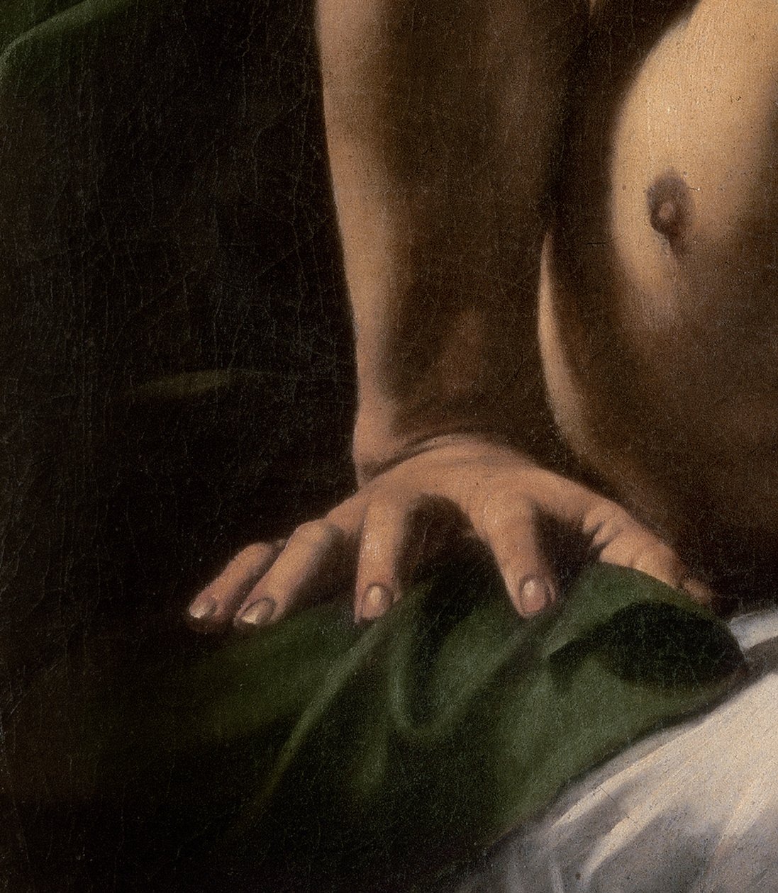 Detalje af generalens hånd fra Judith og Holofernes, 1599 af Michelangelo Merisi da Caravaggio