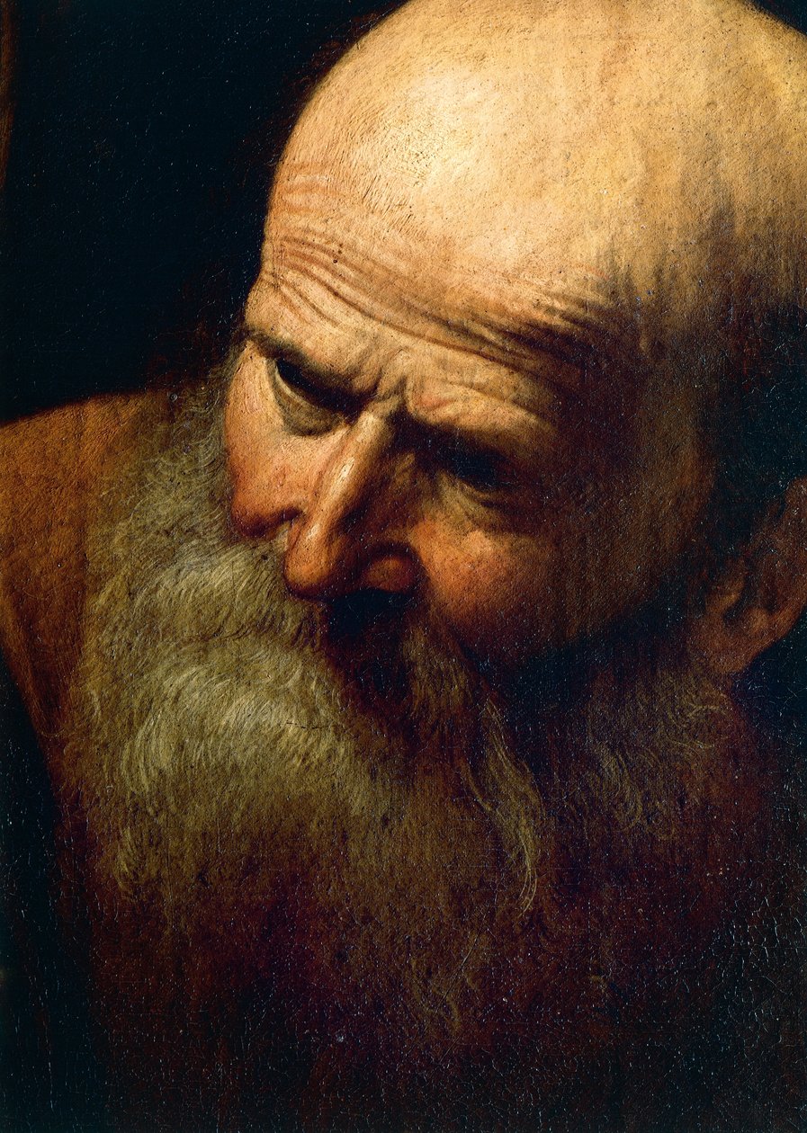 Abrahams ansigt, detalje af Isaks offer, ca. 1603-04 (olie på lærred) af Michelangelo Merisi da Caravaggio