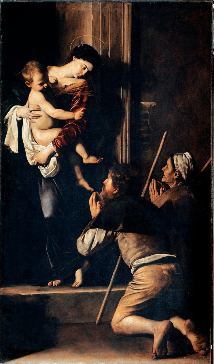 Madonna dei Pellegrini også kendt som Madonna di Loreto (Madonna des Pelerins eller Madonna de Lorette). Maleri af Michelangelo Merisi dit Il Caravaggio (The Caravaggio) (1571-1610) 1603-1605 Dim.260x150 cm Rom, Sant 