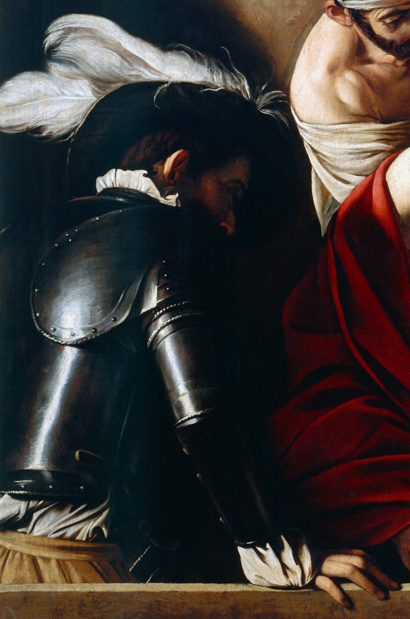 Mand i rustning, fra The Crowning with Thorns, c.1603 (olie på lærred) (detalje af 507206) af Michelangelo Merisi da Caravaggio