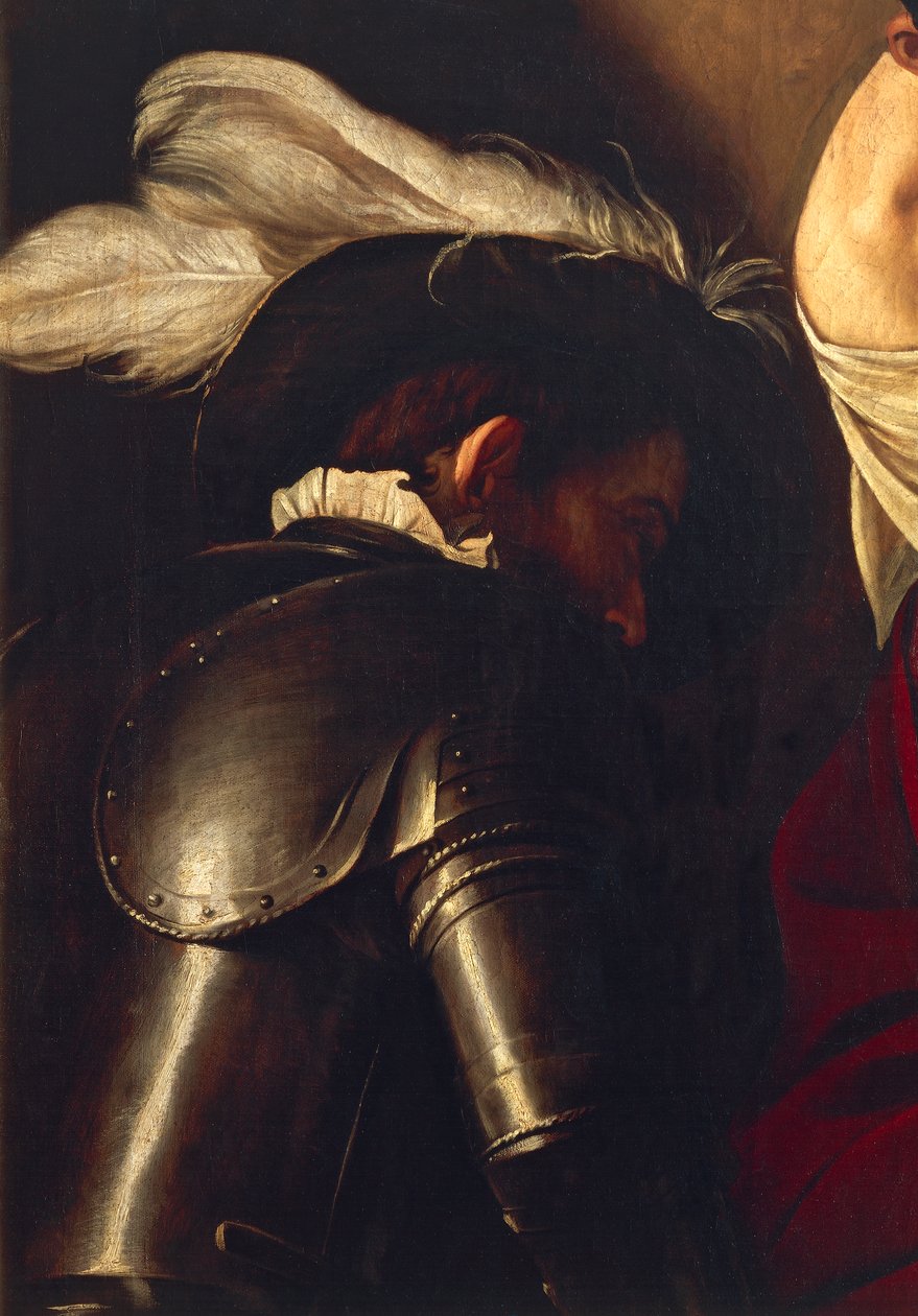 Mand i rustning, fra The Crowning with Thorns, c.1603 (olie på lærred) (detalje af 507206) af Michelangelo Merisi da Caravaggio