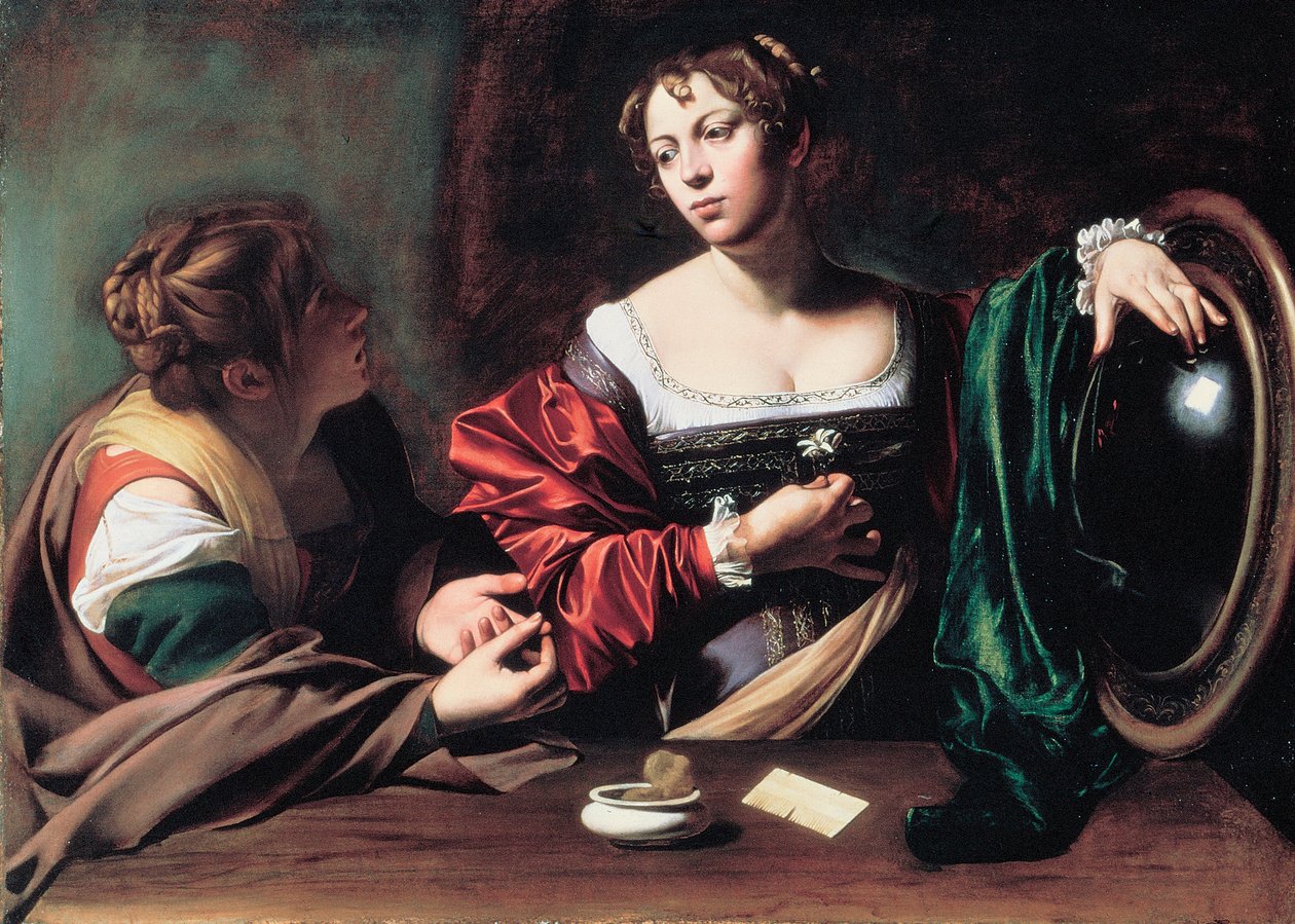 ""Martha and Mary Magdalene"" Maleri af Michelangelo Merisi kendt som Caravaggio eller il Caravaggio (1571-1610) ca. 1598 Dim. 100x134,5 cm Detroit Institute of Art af Michelangelo Merisi da Caravaggio