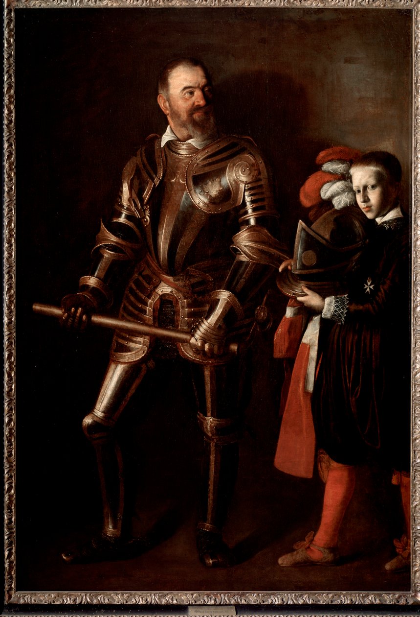 Portræt af Alof de Wignacourt, stormester af Maltas orden og hans side (maleri af Michelangelo Merisi da Caravaggio
