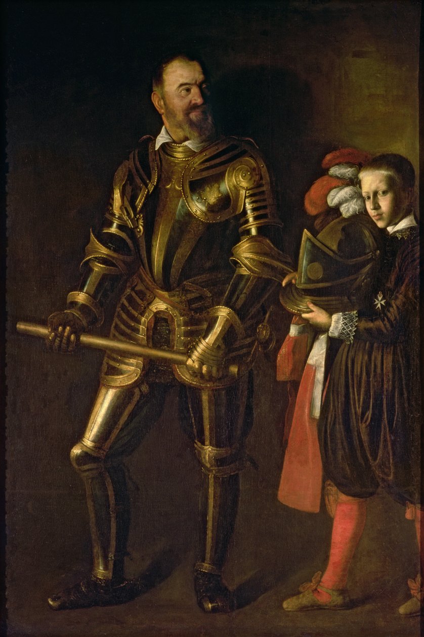 Portræt af Alof de Wignacourt, stormester af Malteserordenen fra 1601-22 (1547-1622), med sin page, ca.1608 (olie på lærred) af Michelangelo Merisi da Caravaggio