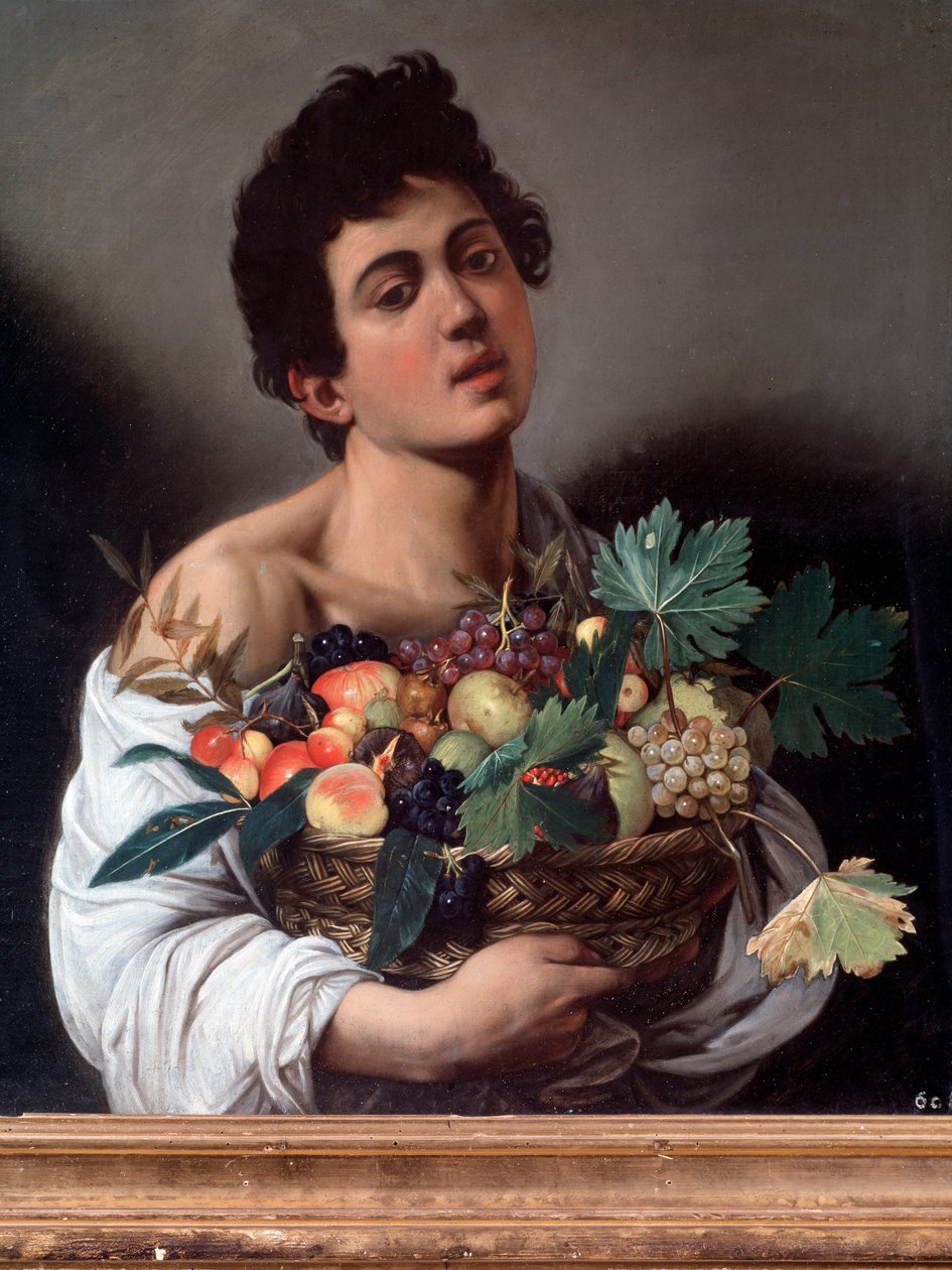Portræt af en ung mand med en kurv med frugter, eller frugtmanden. Detalje (maleri af Michelangelo Merisi da Caravaggio