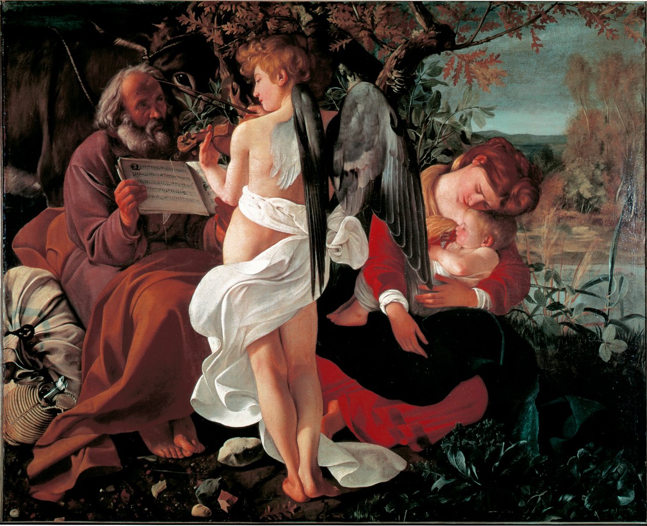 Hvil under flyvningen til Egypten Maleri af Michelangelo Merisi sagde il Caravaggio (The Caravaggio) (1571-1610) 1590 ca. Sol. 130x160 cm Rom Galleria Doria Pamphili af Michelangelo Merisi da Caravaggio