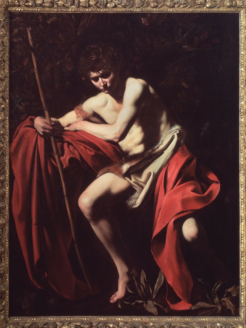 Saint John Baptist i ørkenen (olie på lærred af Michelangelo Merisi da Caravaggio