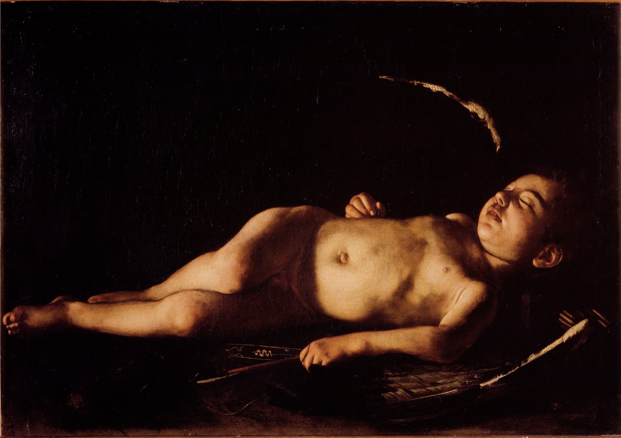 Sleeping Love Maleri af Michelangelo Merisi kaldet The Caravaggio or il Caravaggio (1571-1610) 1608 Søn. 71x105 cm Firenze, Palazzo Pitti, Galleria Palatina af Michelangelo Merisi da Caravaggio