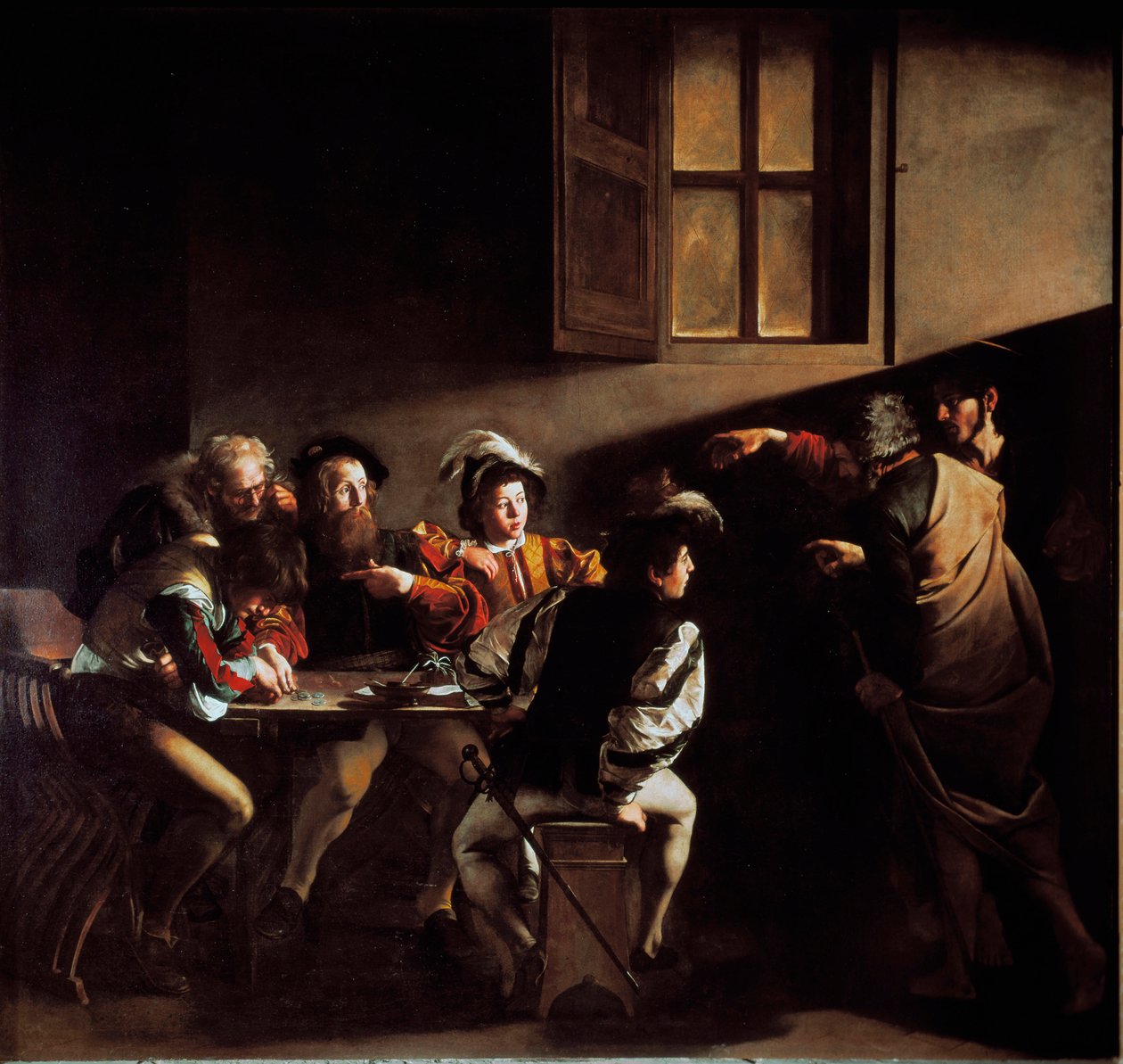 The Calling of Saint Matthew (olie på lærred) af Michelangelo Merisi da Caravaggio