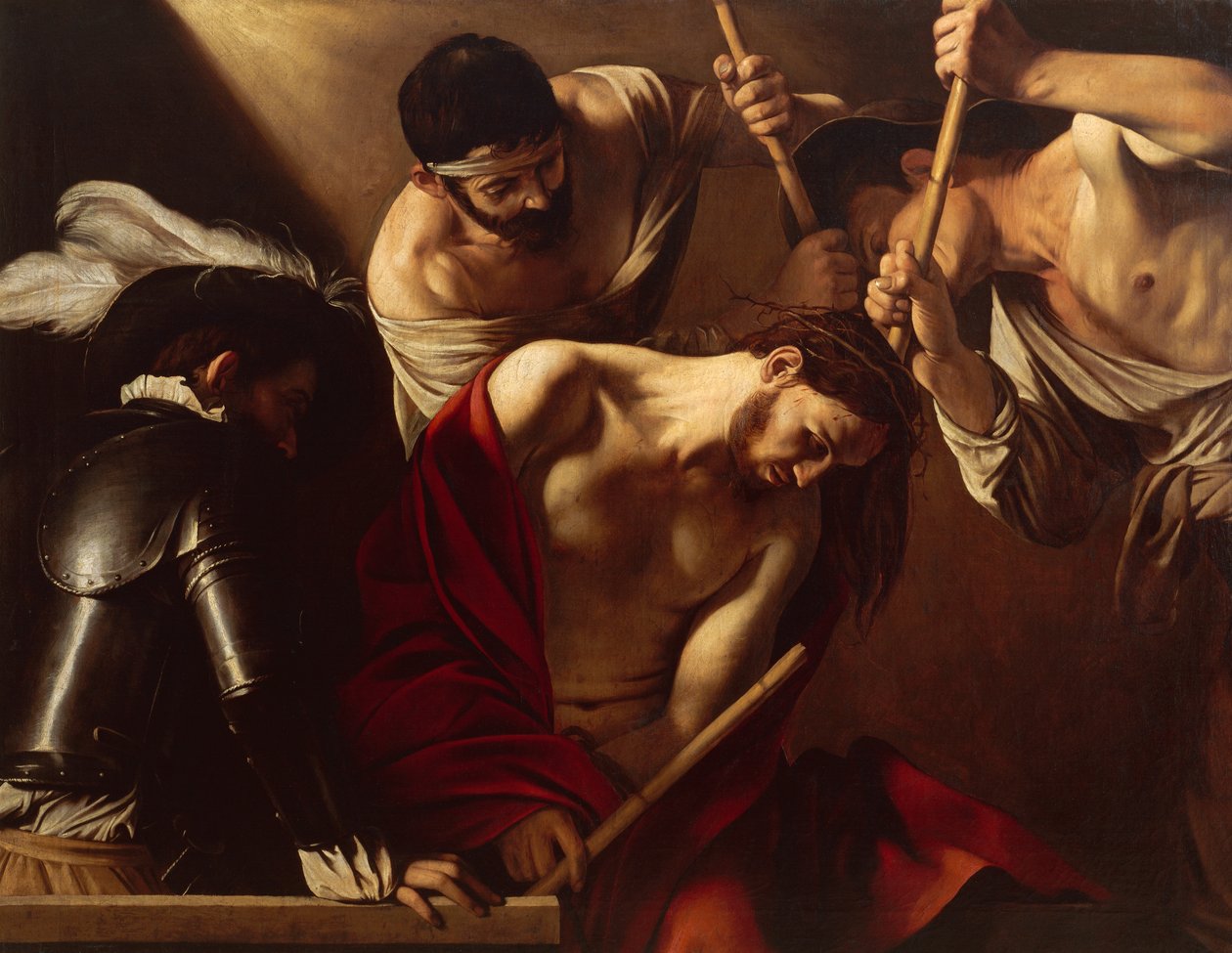 The Crowning with Thorns, c.1603 (olie på lærred) af Michelangelo Merisi da Caravaggio