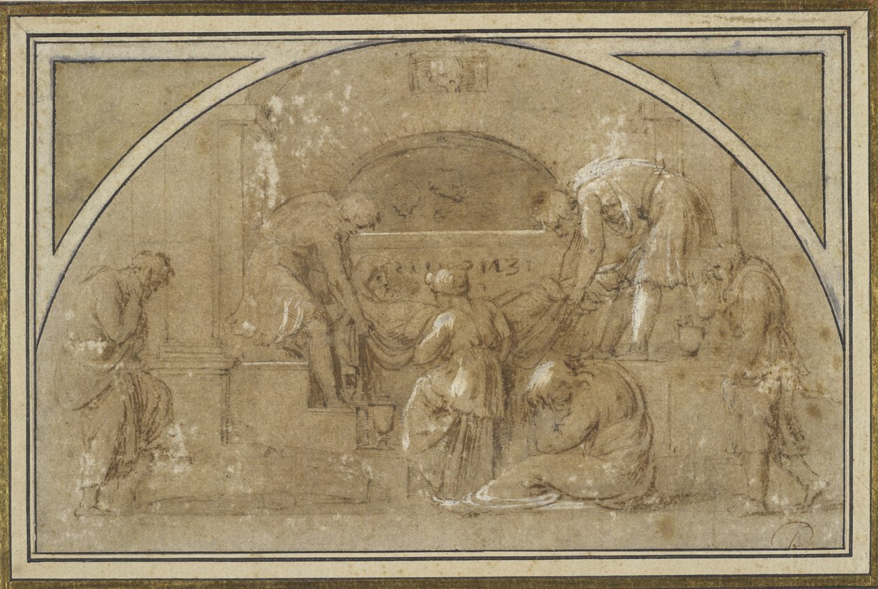 The Entombment (blæk & vask, med gouache på papir) af Michelangelo Merisi da Caravaggio