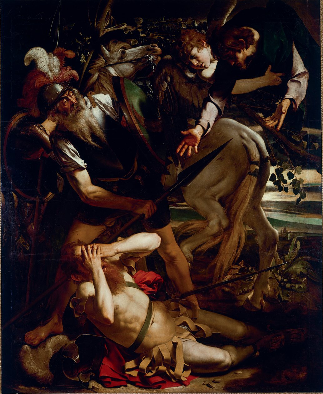 St. Pauls omvendelse. Maleri af Michelangelo Merisi dit Il Caravaggio (The Caravaggio) (1571-1610) 1594-1596 Dim.237x189 cm Odescalchi Balbi Collection, Rom - The Conversion of St Paul, af Michelangelo Merisi a.k.a Il Caravaggio (1571-1610). Olie af Michelangelo Merisi da Caravaggio