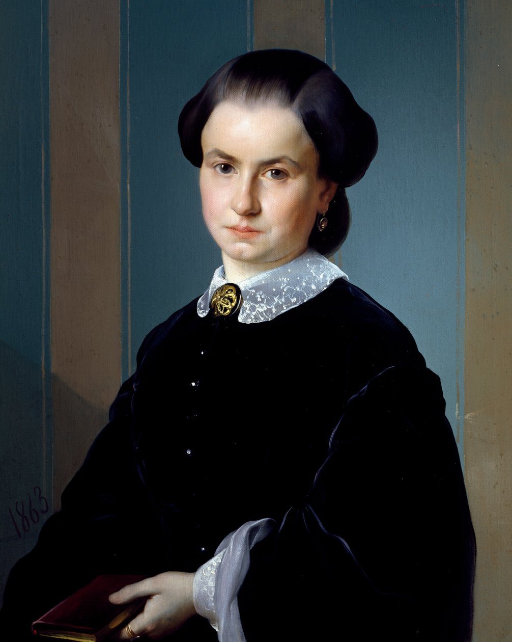 Portræt af en dame med bog, af Michelangelo Pittatore (1825-1903), olie på lærred, 71x56 cm. af Michelangelo Pittatore