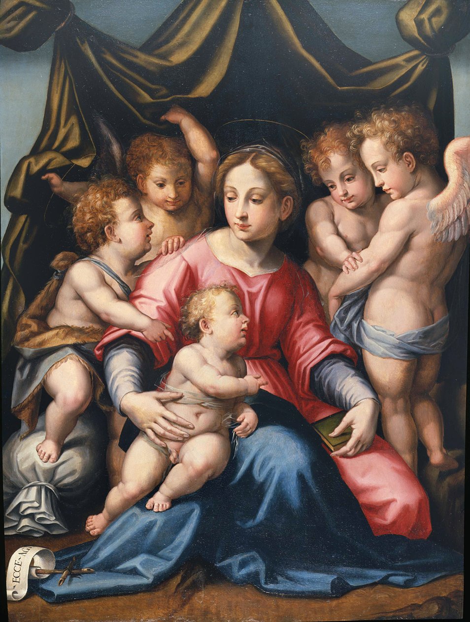 Madonna med barn, San Giovannino og engle af Michele di Ridolfo Tosini