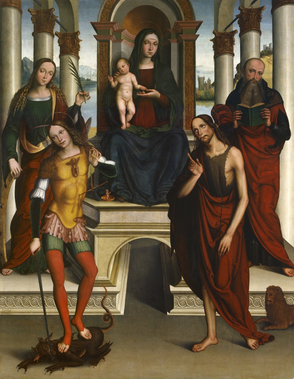 Madonna og barn tronet med hellige, 1506 af Michele di Luca dei Coltellini