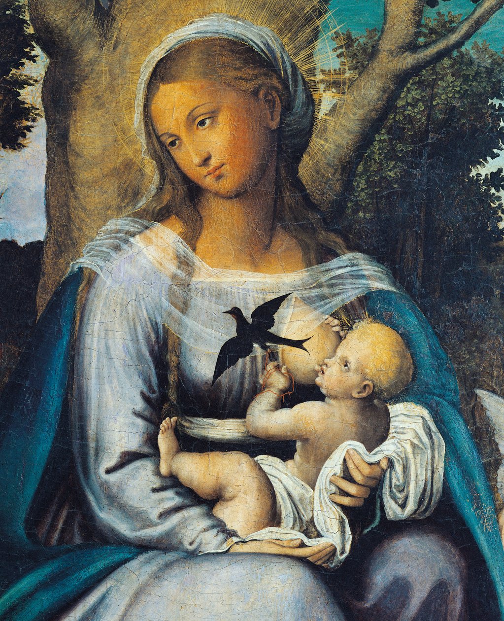 Hvil i Egypten, detalje fra det centrale panel i Triptych of Consolation (tempera og olie på panel) af Michele (attr.) Cavaro