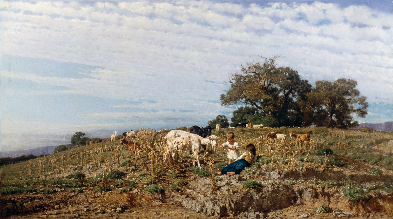 Landskab med hyrder og geder, af Michele Cammarano (1835-1920) af Michele Cammarano